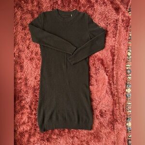 Barbour Black 100% Wool Crew Neck ribbed patterns Sweater mini dress